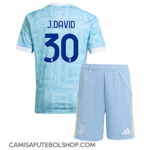 Camisa de time de futebol Juventus Jonathan David #30 Replicas 2º Equipamento Infantil 2025-26 Manga Curta (+ Calças curtas)